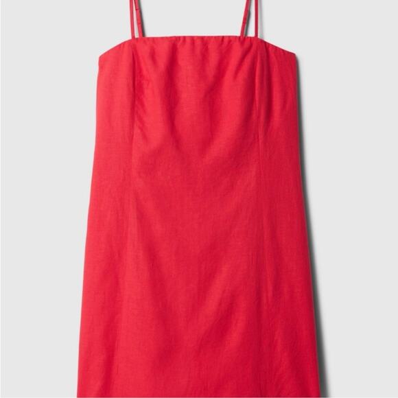 NWT Gap Linen Blend Mini Dress TALL in Slipper Red sz S *TALL Sleeveless Strappy - Picture 3 of 10